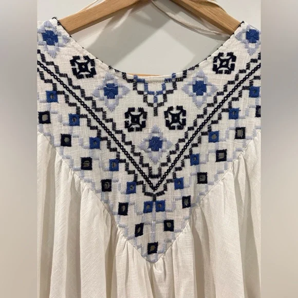 Free People Ivory Blouse with Navy Embroidery - Picture 5 of 11